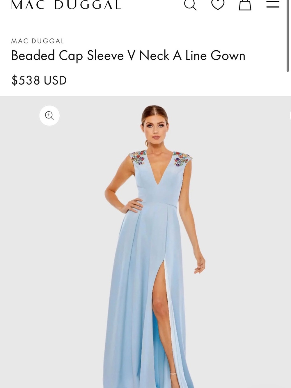 Mac Duggal Light Blue V-Neck Evening Dress with Multicolor Bead Embroidery - Picture 12 of 15